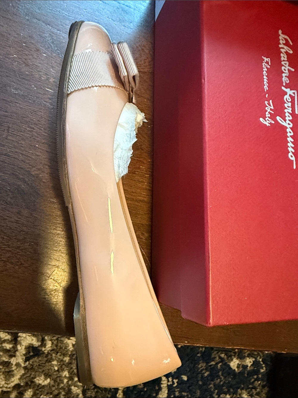 Salvatore Ferragamo Pale Pink Patent Varina Bow Flats - Picture 5 of 5
